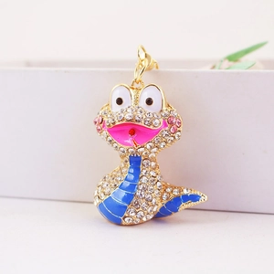 Porte-clés serpent mignon avec strass et émail bleu et or pour sacs à main
