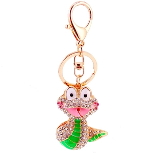 Porte-clés serpent étincelant avec strass et détails en émail sur métal doré chic