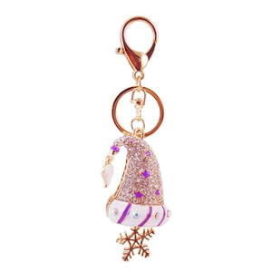Porte-clés de Noël étincelant avec étoile violette et flocon pour sacs à main