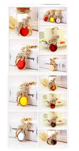 Detail of leopard animal keychain with large rhinestones and colorful gemstone spheres