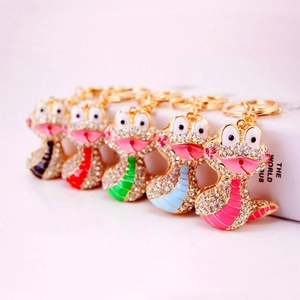 Lot de porte-clés serpent zodiaque avec strass brillants en cinq couleurs