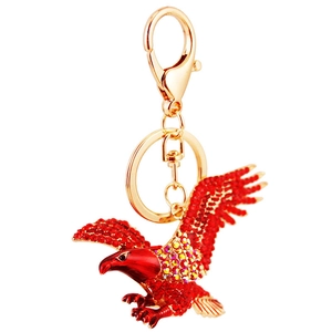 Eagle keychain with red rhinestones and gold-plated alloy for car or bag decoration