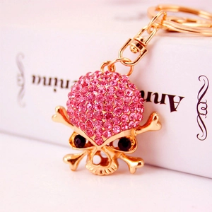 Portachiavi Creativo Punk con Teschio e Ossa Incrociate con Strass Colorati Placcato Oro Lega di Zinco per Borse Donna Accessorio