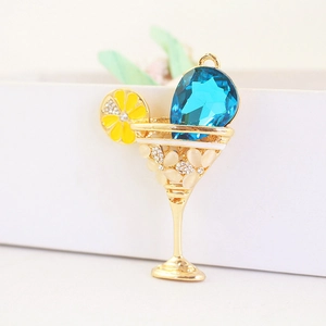 Portachiavi bicchiere da cocktail con gemma blu, fetta di limone e strass lucidi