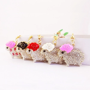 Cute Sheep Rhinestone Keychain Zinc Alloy Enamel Lamb Bag Charm Gold Plated Animal Pendant Gift For Women Accessories