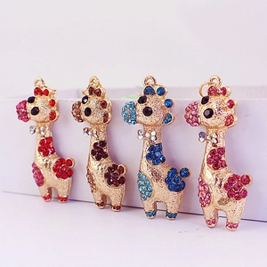 Porte-clés Girafe Créatif Incrusté de Strass Alliage de Zinc Pendentif de Sac Animal Bijoux de Mode Anneau de Clé pour Femme Cadeau