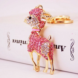 Glitzernder rosa Strass-Ziegen-Schlüsselanhänger in Goldlegierung für Damen