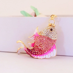 Rhinestone Carp Koi Fish Keychain Gradient Pink Enamel Animal Bag Charm Zinc Alloy Metal Key Ring Jewelry Gift For Women