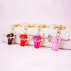 Fashion Bull Head Zinc Alloy Keychain For Women Men Car Bag Sparkling Rhinestone Enamel Pendant Key Ring Gift Accessory
