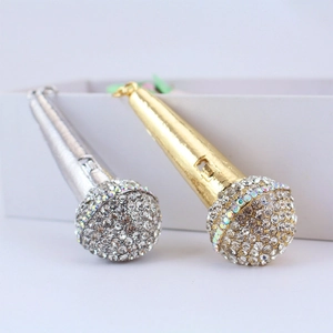 Rhinestone Microphone Keychain Zinc Alloy Inlaid Crystal Mic Key Ring For Women Bag Charm Pendant Fashion Music Gift