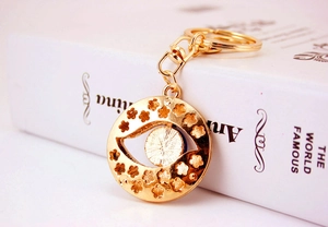 Golden Turkish Evil Eye keychain with intricate floral engravings and lobster clasp