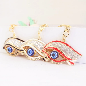 Porte-clés Oeil du Mal Exquis Strass Émail Alliage Or Forme d'Oeil Pendentif de Sac Cadeau pour Femmes