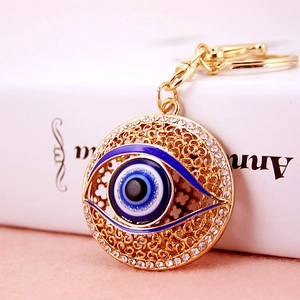Porte-clés Oeil de Démon Exotique en Alliage de Zinc Ajouré Strass Nazar Charme de Chance pour Sac Femme Cadeau Décoratif