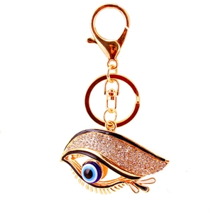 Porte-clés œil protecteur doré avec cristaux et détails de cils pour sacs et clés