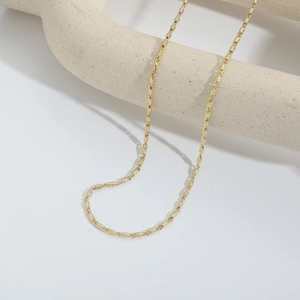 Minimalist 14k gold plated chain necklace with textured links and a refined glossy finish