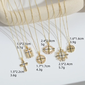 Vintage gold cross necklaces with pearl and zircon charms in various religious styles