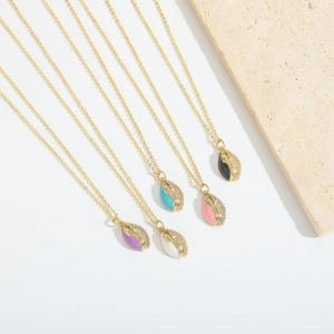 Minimalist rugby-style zircon and enamel pendant necklaces in five vibrant colors