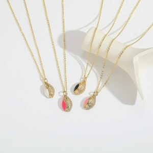 Rugby series zircon necklaces with colorful enamel shell pendants in golden finish