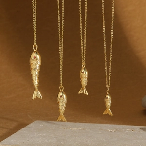 Kupfer Fisch Anhänger Halskette Für Damen Galvanisiert Gold Artikuliert Flexibel Tier Strass Auge Modeschmuck