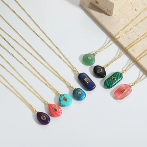 Bohemian natural stone necklaces with gold chains and colorful crystal pendants