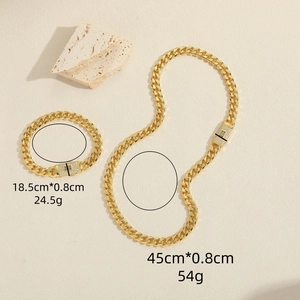 Parure de bijoux vintage avec collier et bracelet maille gourmette plaqué or 14 carats