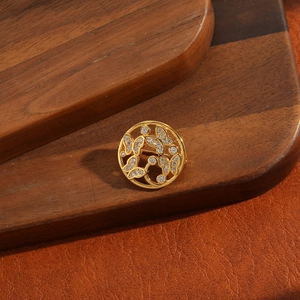 Vintage hollow round butterfly brooch in 14k gold plated copper with shiny zircons