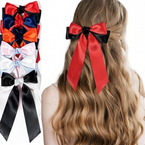 Fashion Color-Block Ribbon Bow Hair Clip Long Streamer Satin Hairpin Sweet Duckbill Clip Hair Accessories For Women Girls
