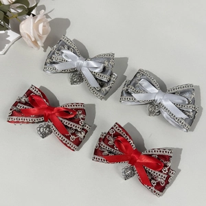 Sweet Lolita Lace Ribbon Bow Hair Clip For Women Retro Heart Pendant Duckbill Clip Vintage Party Hair Accessory Jewelry