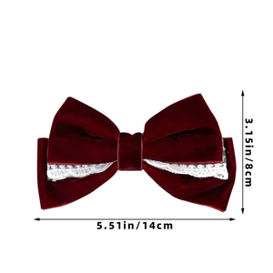 Detailed dimensions of the velvet lace bow clip measuring 14cm wide by 8cm high