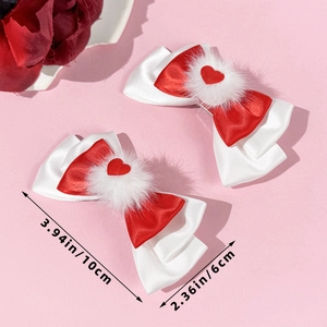 Barrettes à nœuds rouges avec cœurs et pompons blancs pour filles accessoires Saint-Valentin