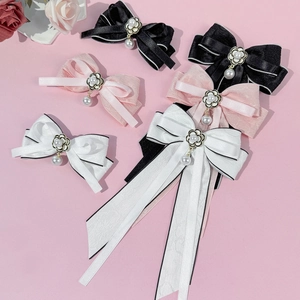 Barrette Nœud Élégante avec Pendentif Künstliche Perle et Camélia Style Français Vintage Accessoires de Cheveux pour Femmes