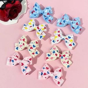 Sweet Grosgrain Ribbon Bow Hair Clips With Heart Pattern For Women Girls Grosgrain Ribbon Bowknot Hairpins Valentine Accessories