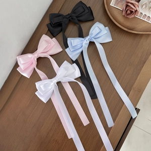 Satin Bow Hair Clip With Long Ribbon Balletcore Sweet Coquette Style Duckbill Clip For Women Fashion Hair Accessories