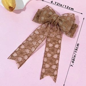 Lace flower bow hair clip showing dimensions 4.72 by 7.48 inches in bronze color