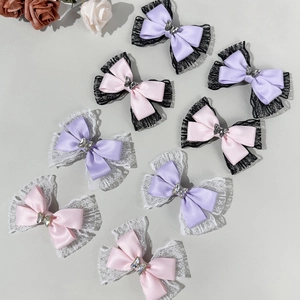 Sweet Lolita Bow Hair Clip Satin Lace Ribbon Butterfly Rhinestone Duckbill Clip Gothic Style Hair Accessory For Women