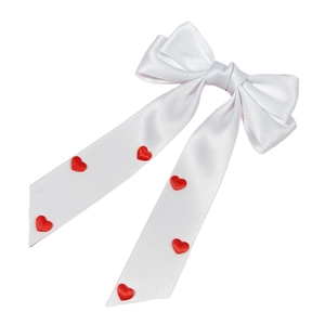 Pince à cheveux nœud satin blanc et cœurs rouges, accessoire de cheveux chic Saint-Valentin