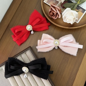 Französisch Vintage Samt Schleife Haarspange Mit Künstlicher Künstliche Perle Anhänger Elegant Satin Schleife Haarschmuck Für Damen