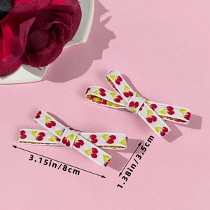 Set di 2 fermagli per capelli con ricamo a ciliegia e fiocco bianco per bambine, 8 cm