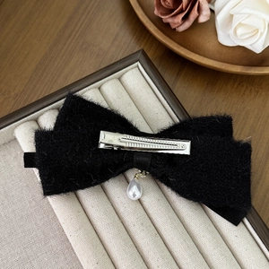 Französische Vintage Samtschleife Haarklammer mit Perlenanhänger für Damen Mode
