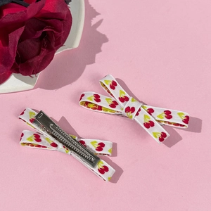 Set di fermagli per capelli a fiocco con ricamo a ciliegia per ragazze in stile pastorale