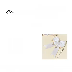 Weiße Satin-Schleife Haarspange mit Sternenkette und Perle, Details zur 12,5 cm Breite