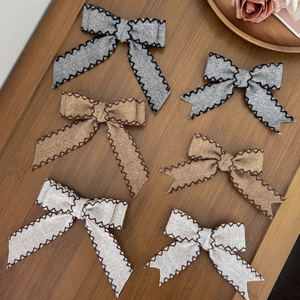 Vintage Fabric Bow Hair Clip For Women Elegant Ribbon Duckbill Clip Maillard Style Fashion Hairpin Headwear Accessories