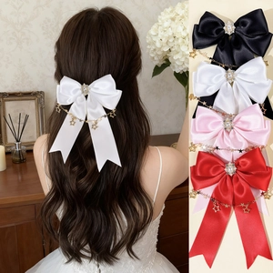 Eleganter Großer Satin Schleife Haarklammer Für Damen Lolita Stil Sternkette Künstliche Perle Strass Süße Prinzessin Haarschmuck