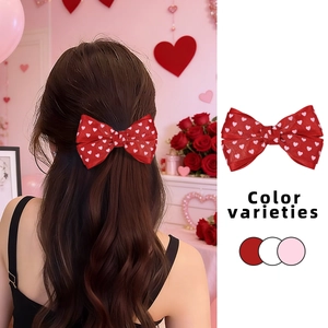 Douces Pinces à Cheveux Nœud en Ruban Gros-Grain Imprimé Cœur pour la Saint-Valentin Femmes Filles Romantique Accessoires de Coiffure