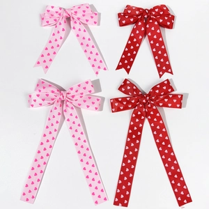 Pince à Cheveux Nœud en Ruban Imprimé Cœur Doux pour Femmes Filles Style Princesse Coiffe de Saint-Valentin Accessoires Cheveux