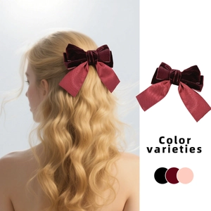 Elegant velvet bow hair clip for women in black, burgundy and light pink color options
