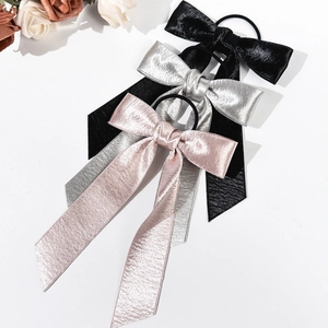 Élastique à Cheveux Nœud en Satin Doux Français Avec Longs Rubans Scrunchie Élégant Coiffe de Mode Pour Femmes