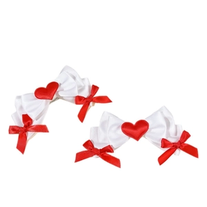 Sweet red heart and white bow hair clips for girls in a lovely lolita style pair set