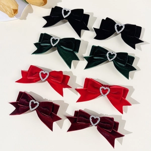 Pince à Cheveux Nœud en Velours Rétro Français Cœur Strass Pince Bec de Canard Douce Pince Latérale Bijoux Cheveux Élégants