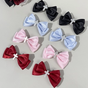 Pinzas para el Cabello con Lazo de Cinta de Satén Gótico Con Cruz de Metal Accesorios para el Cabello Lolita Pinza de Pico de Pato